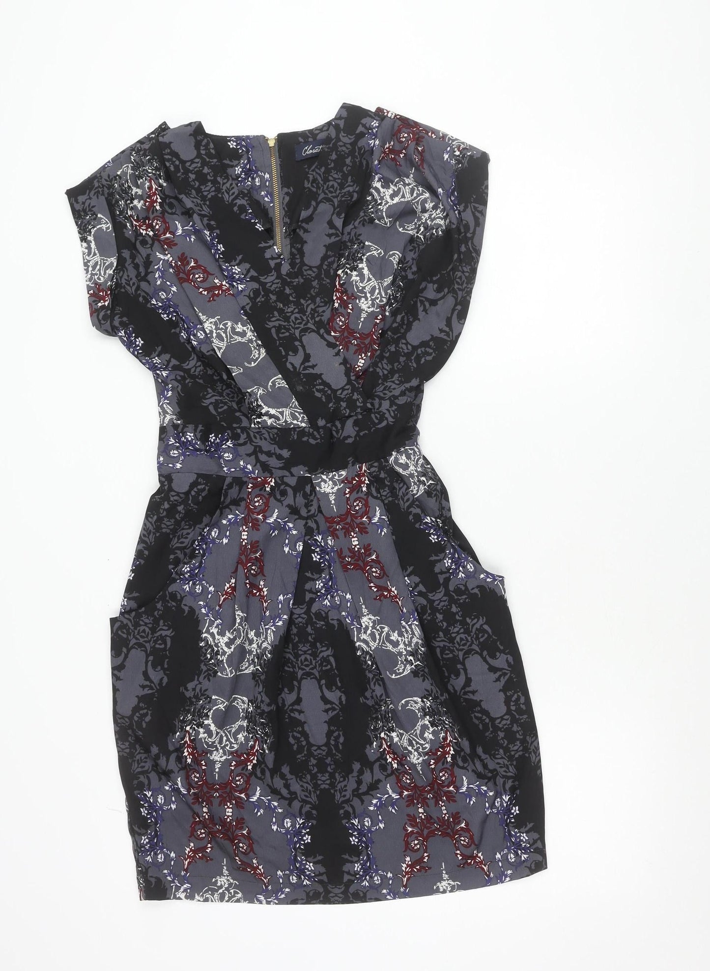 Closet Blu Women’s Black Grey Floral Strapless Bodycon Dress Size 8