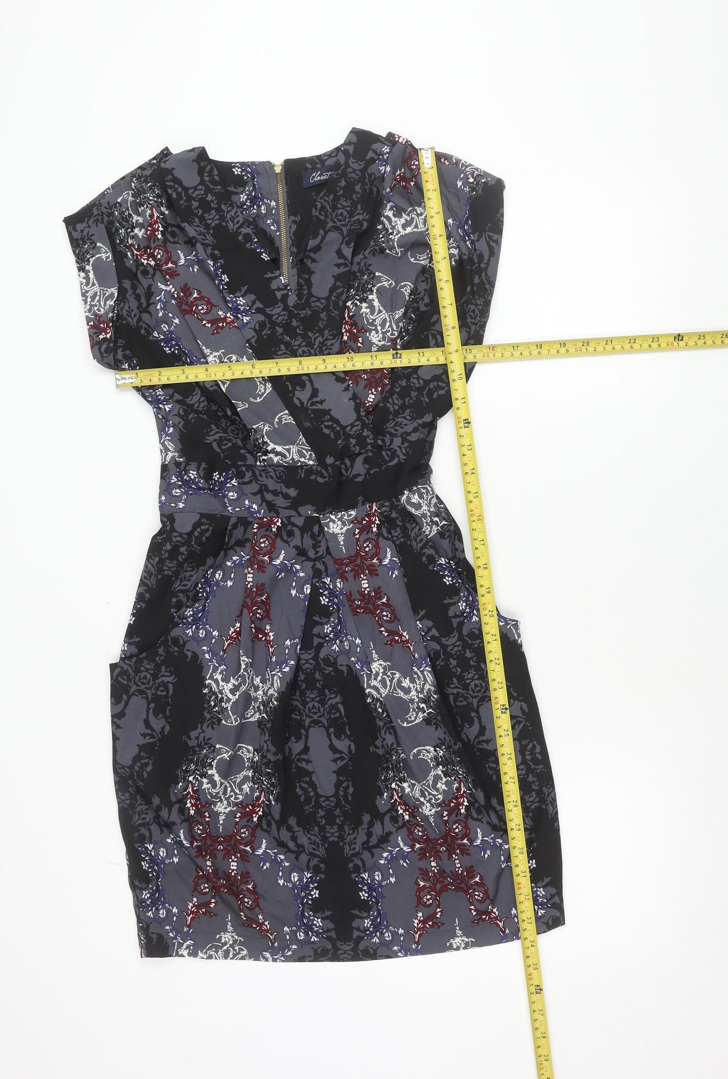 Closet Blu Women’s Black Grey Floral Strapless Bodycon Dress Size 8