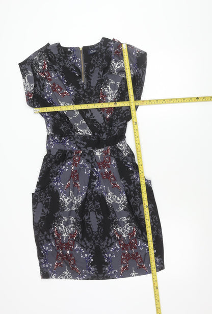Closet Blu Women’s Black Grey Floral Strapless Bodycon Dress Size 8