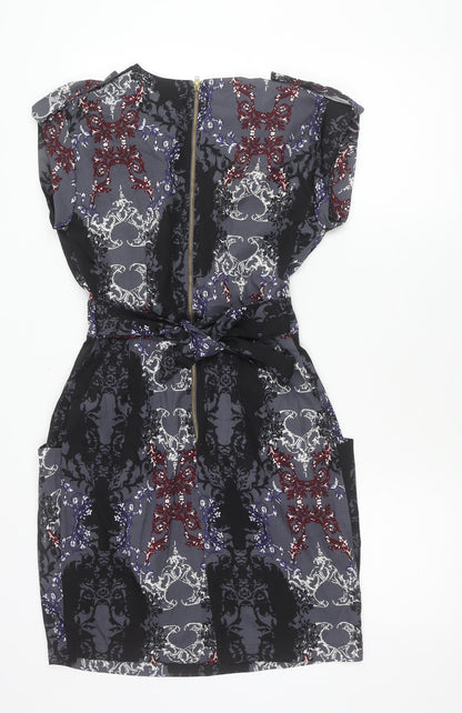 Closet Blu Women’s Black Grey Floral Strapless Bodycon Dress Size 8