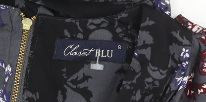 Closet Blu Women’s Black Grey Floral Strapless Bodycon Dress Size 8