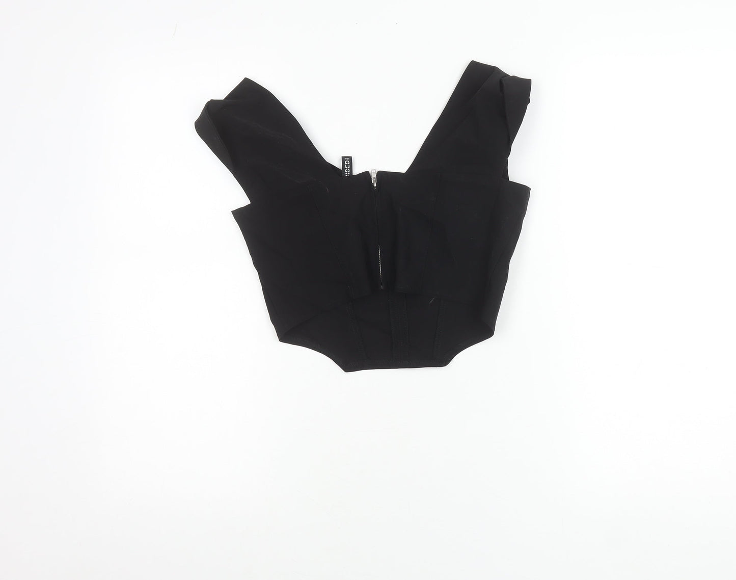 H&M Divided Womens Black Cropped Blouse Size 10 Sleeveless Zip Stretch