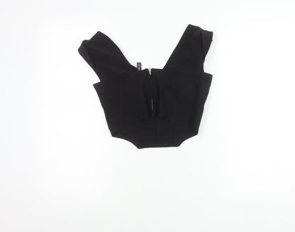 H&M Divided Womens Black Cropped Blouse Size 10 Sleeveless Zip Stretch