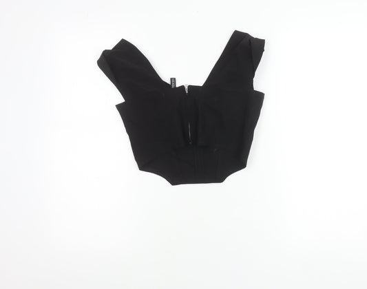 H&M Divided Womens Black Cropped Blouse Size 10 Sleeveless Zip Stretch