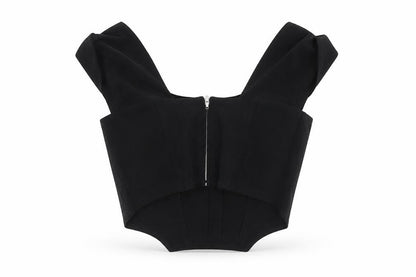 H&M Divided Womens Black Cropped Blouse Size 10 Sleeveless Zip Stretch