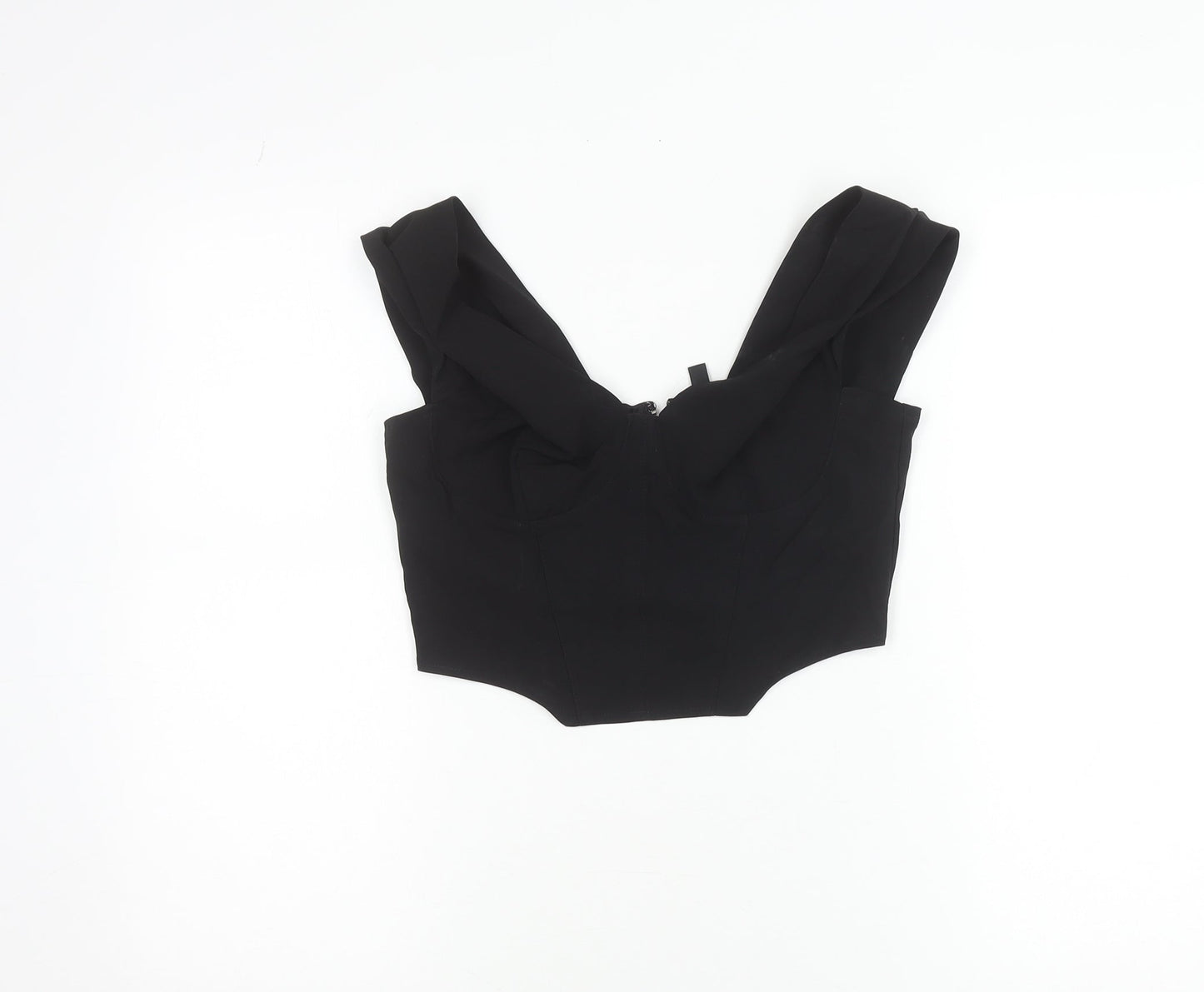 H&M Divided Womens Black Cropped Blouse Size 10 Sleeveless Zip Stretch