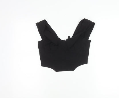 H&M Divided Womens Black Cropped Blouse Size 10 Sleeveless Zip Stretch