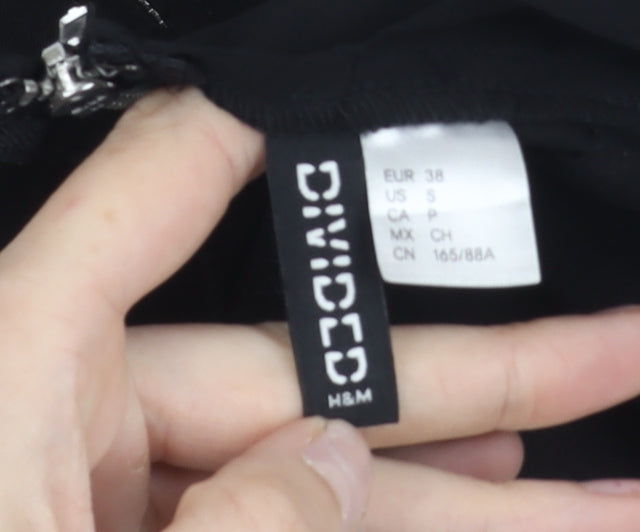 H&M Divided Womens Black Cropped Blouse Size 10 Sleeveless Zip Stretch