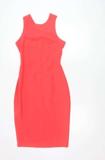 Louche Women Red Bodycon Knee Length Scoop Neck Dress Size 8