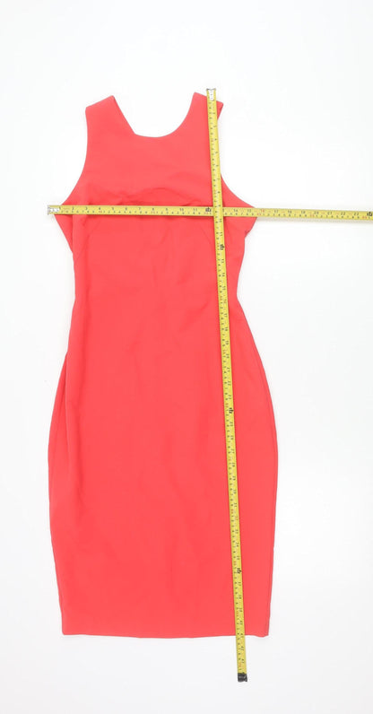 Louche Women Red Bodycon Knee Length Scoop Neck Dress Size 8