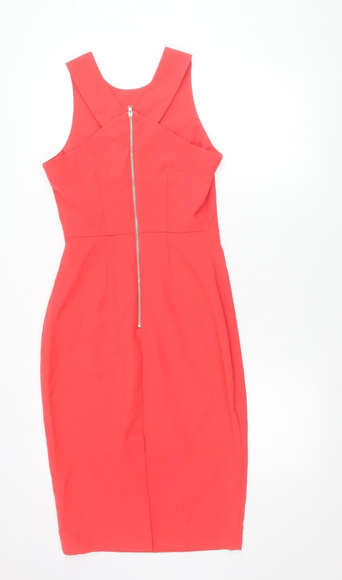 Louche Women Red Bodycon Knee Length Scoop Neck Dress Size 8
