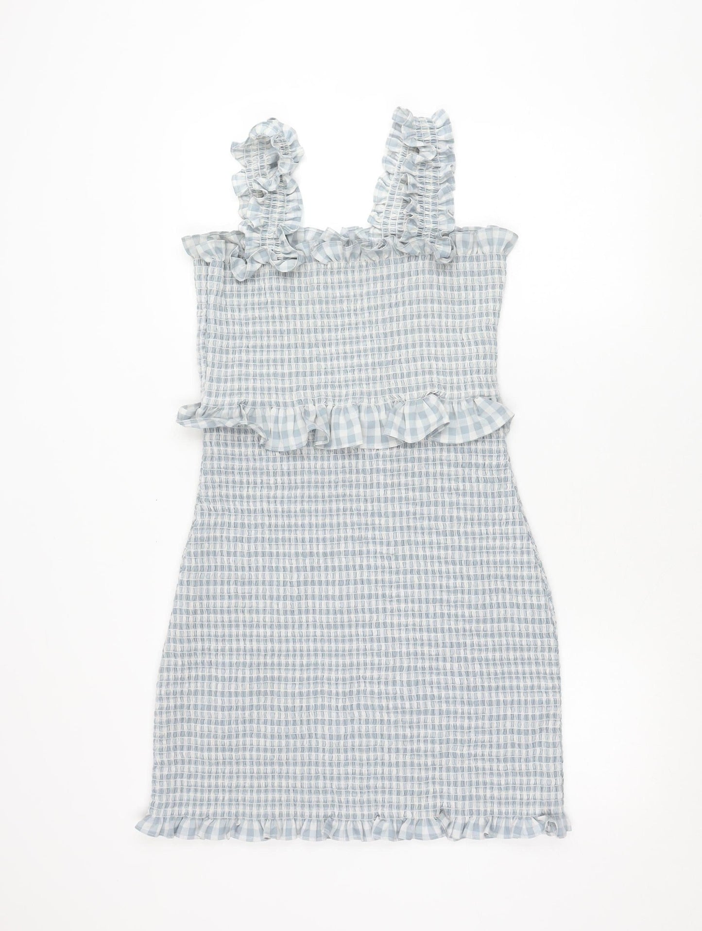 ASOS Design Women’s Blue Check Bodycon Ruffle Strappy Dress Size 16