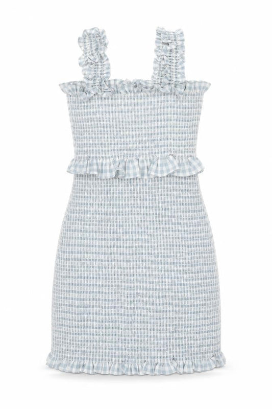 ASOS Design Women’s Blue Check Bodycon Ruffle Strappy Dress Size 16