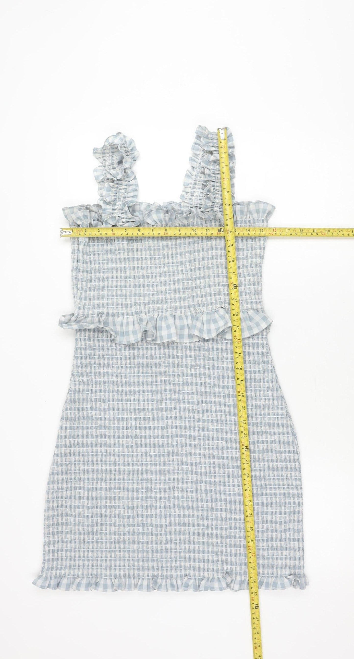 ASOS Design Women’s Blue Check Bodycon Ruffle Strappy Dress Size 16