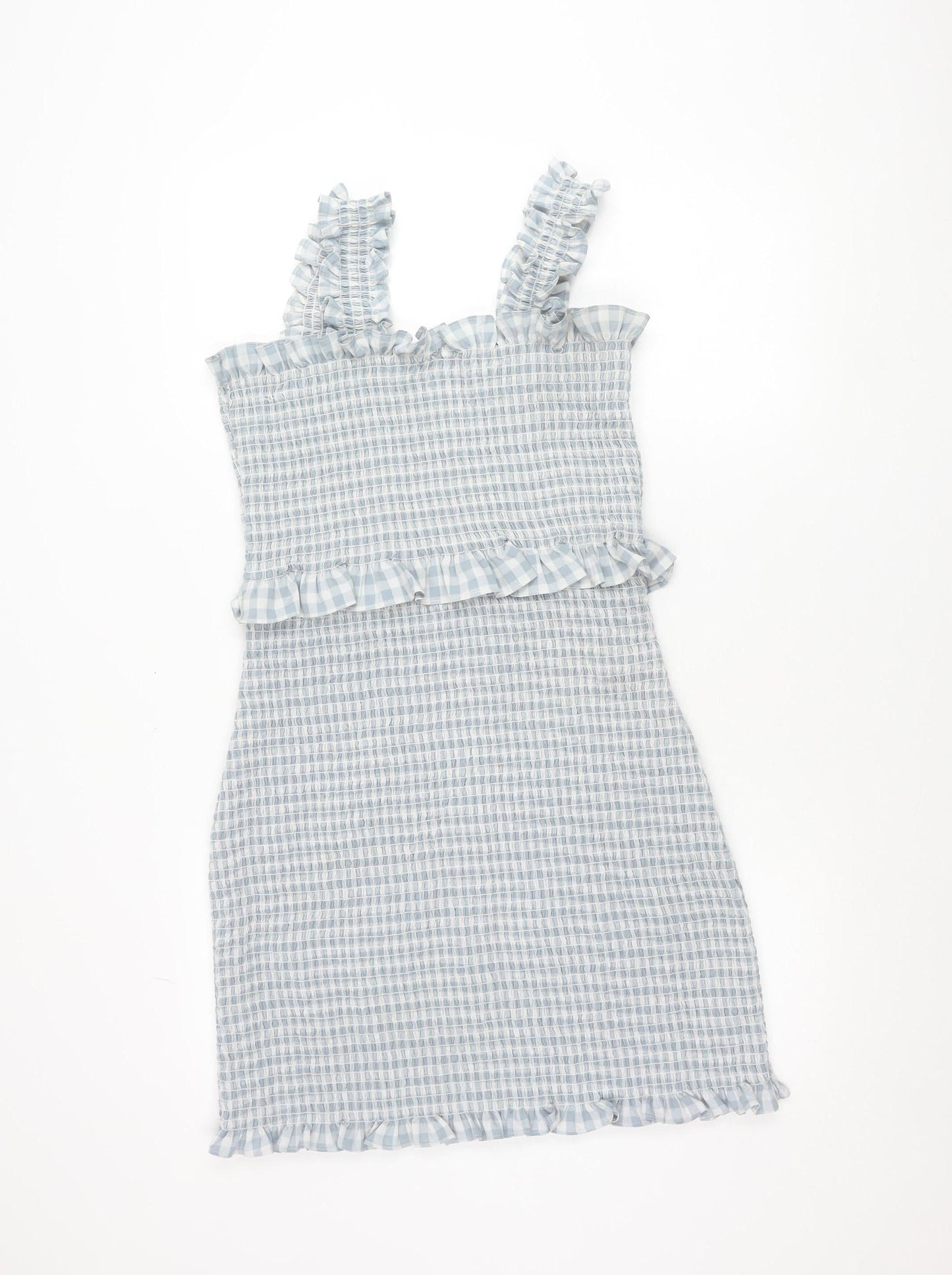 ASOS Design Women’s Blue Check Bodycon Ruffle Strappy Dress Size 16