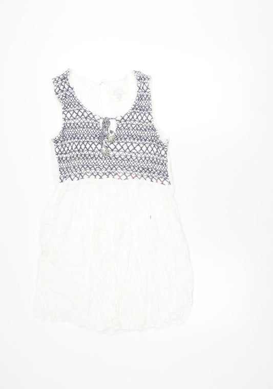 FatFace Women’s White Tank Tunic Top UK 14 Embroidered Tassel Summer