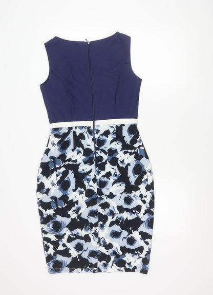 Paper Dolls Womens Blue Floral Sleeveless Tunic Blouse UK 10