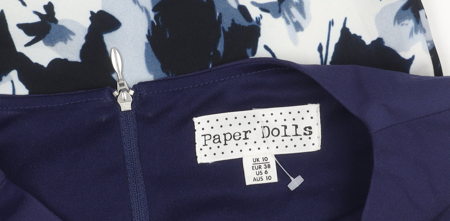 Paper Dolls Womens Blue Floral Sleeveless Tunic Blouse UK 10