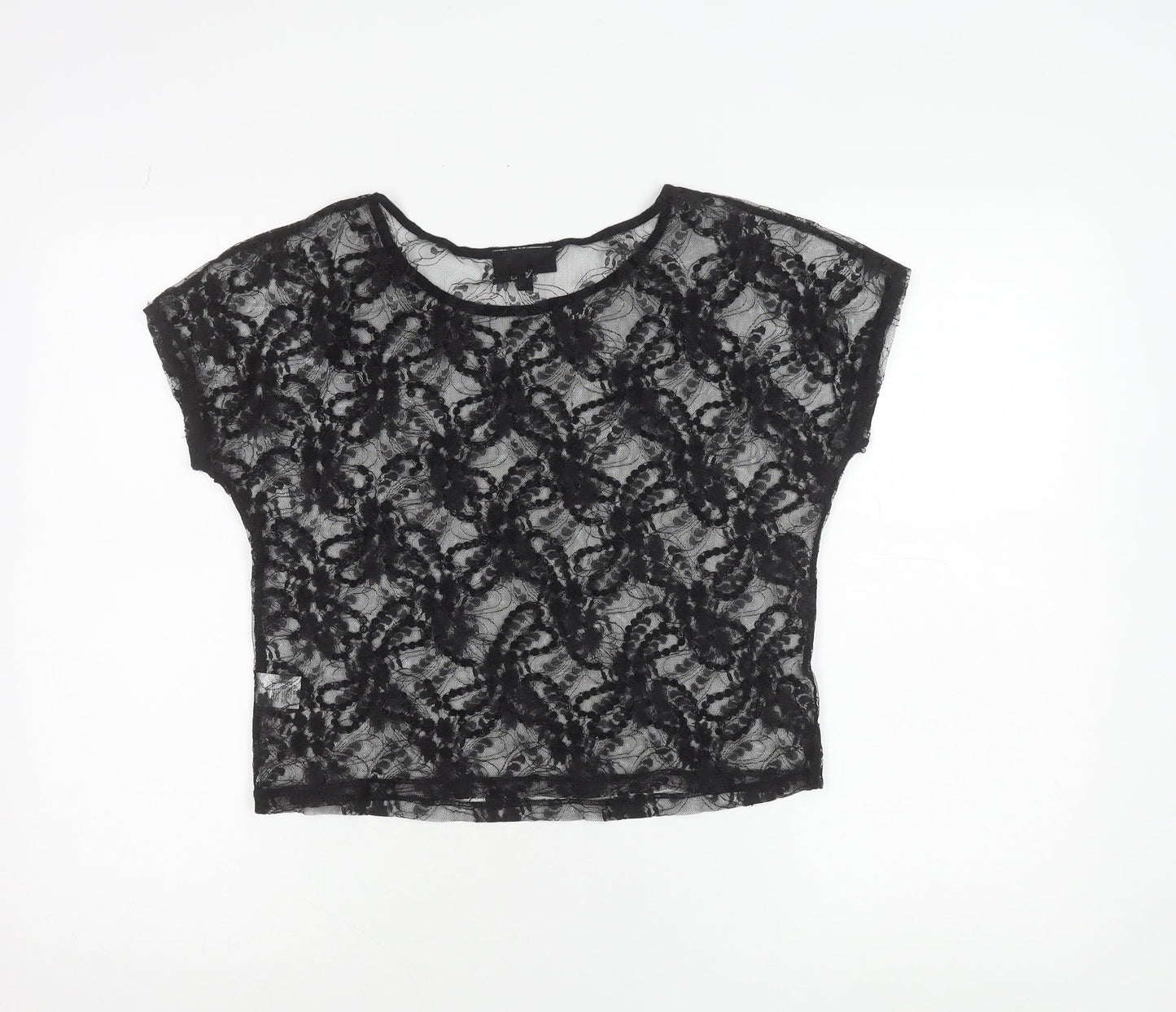Warehouse Womens Black Lace Beaded Crop Blouse Size 8