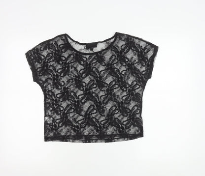 Warehouse Womens Black Lace Beaded Crop Blouse Size 8