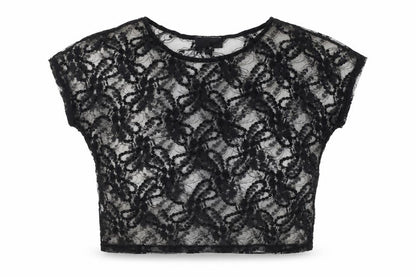 Warehouse Womens Black Lace Beaded Crop Blouse Size 8