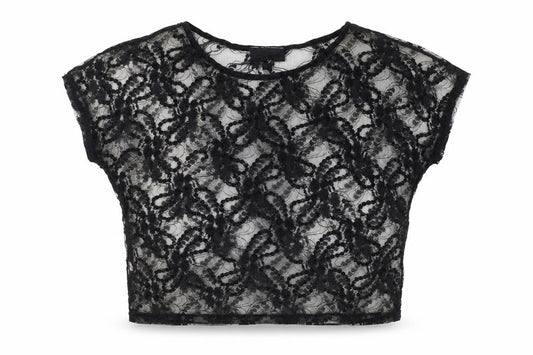 Warehouse Womens Black Lace Beaded Crop Blouse Size 8