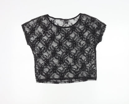 Warehouse Womens Black Lace Beaded Crop Blouse Size 8