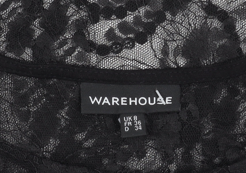 Warehouse Womens Black Lace Beaded Crop Blouse Size 8