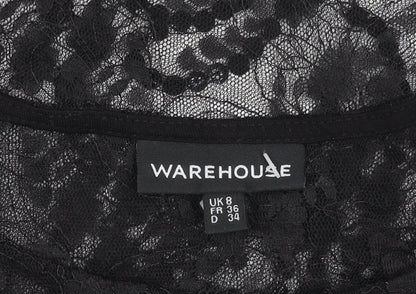 Warehouse Womens Black Lace Beaded Crop Blouse Size 8