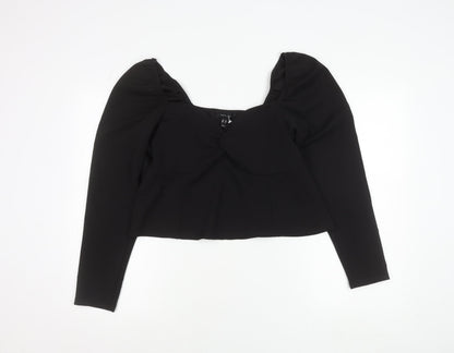 New Look Women Black Size 18 Cropped Puff Sleeve Blouse