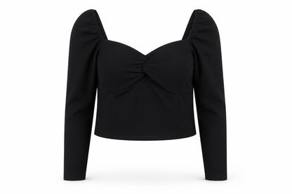 New Look Women Black Size 18 Cropped Puff Sleeve Blouse