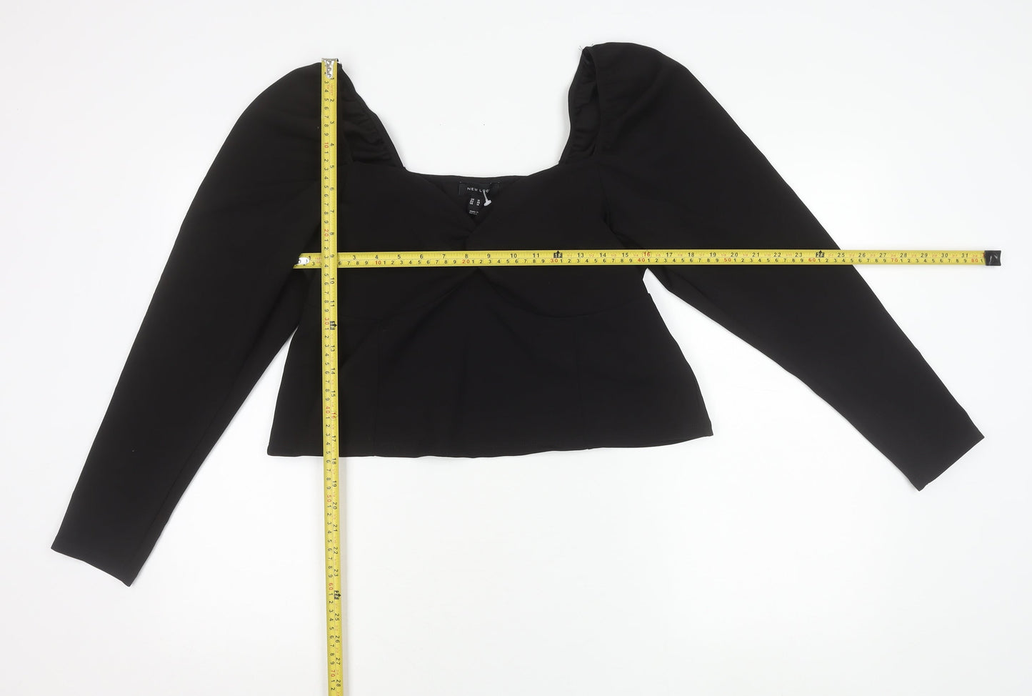 New Look Women Black Size 18 Cropped Puff Sleeve Blouse