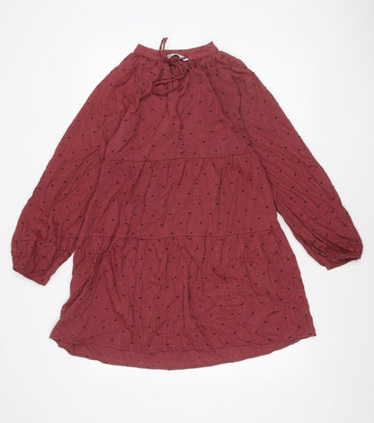 Zara Women Red Polka Dot A-Line Mini Dress Size 8 Long Sleeve