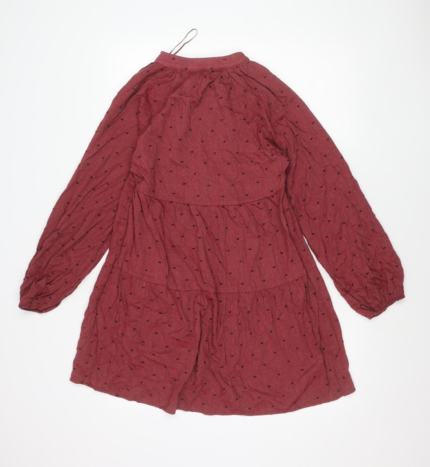 Zara Women Red Polka Dot A-Line Mini Dress Size 8 Long Sleeve