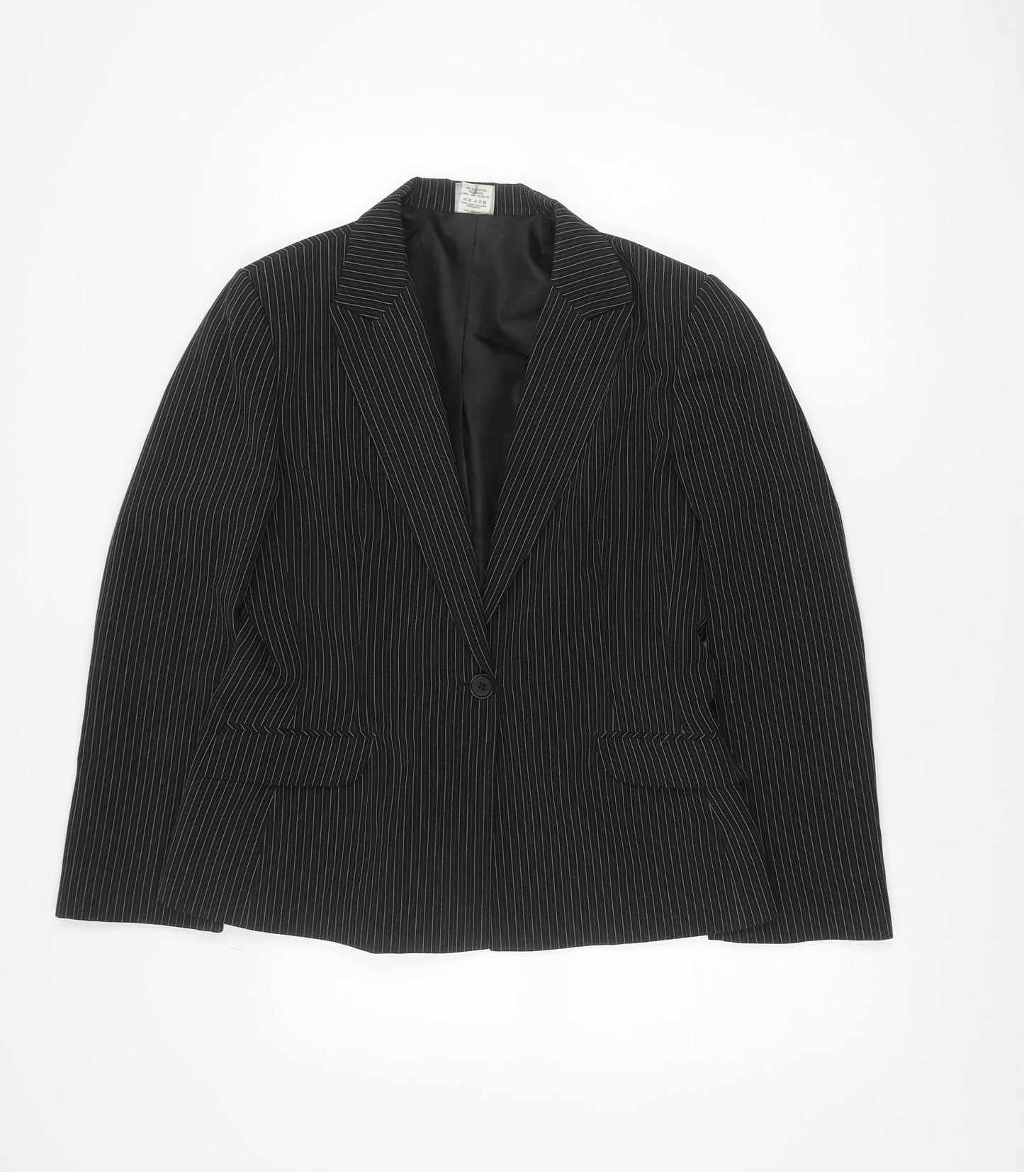 Xe Women’s Black Pinstripe Suit Jacket Size 16 Lined Business Blazer