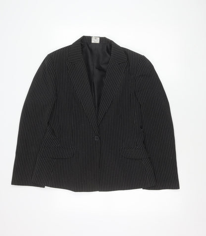 Xe Women’s Black Pinstripe Suit Jacket Size 16 Lined Business Blazer
