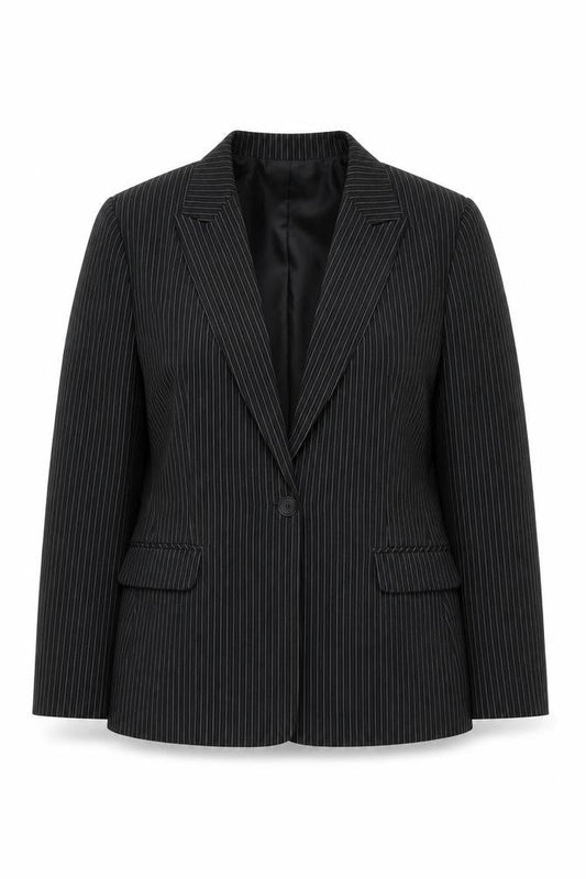 Xe Women’s Black Pinstripe Suit Jacket Size 16 Lined Business Blazer