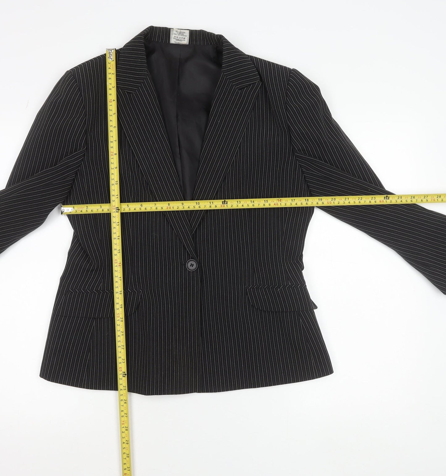 Xe Women’s Black Pinstripe Suit Jacket Size 16 Lined Business Blazer