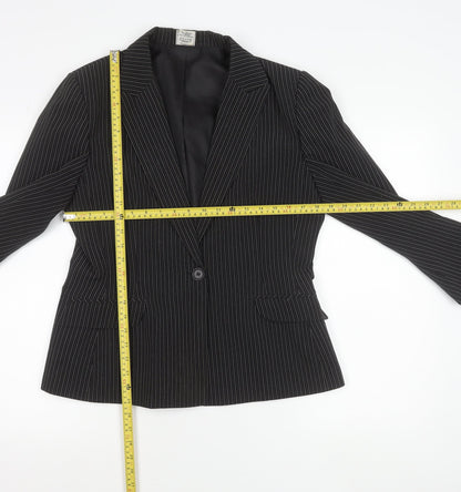 Xe Women’s Black Pinstripe Suit Jacket Size 16 Lined Business Blazer