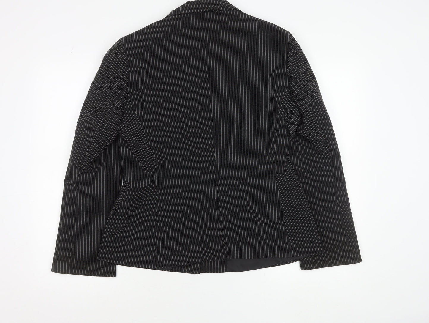 Xe Women’s Black Pinstripe Suit Jacket Size 16 Lined Business Blazer