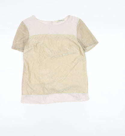 Oasis Womens Beige Blouse XS Short Sleeve Round Neck Workwear Top