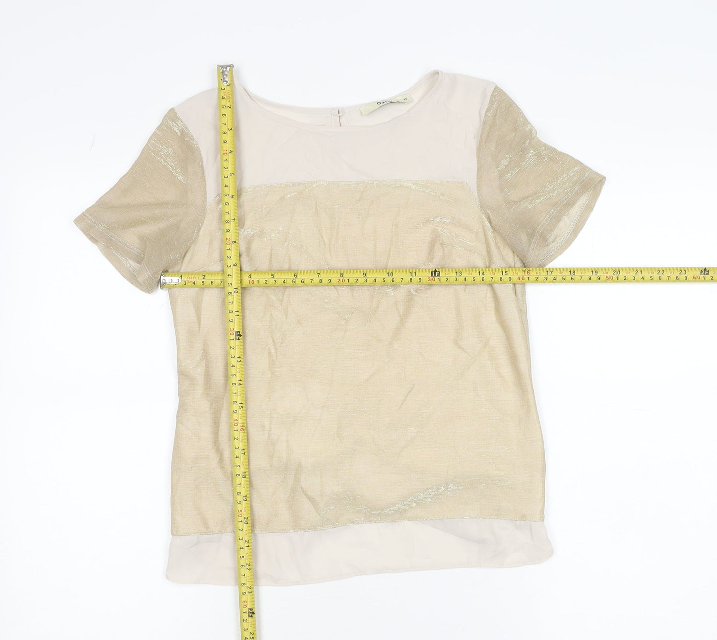 Oasis Womens Beige Blouse XS Short Sleeve Round Neck Workwear Top