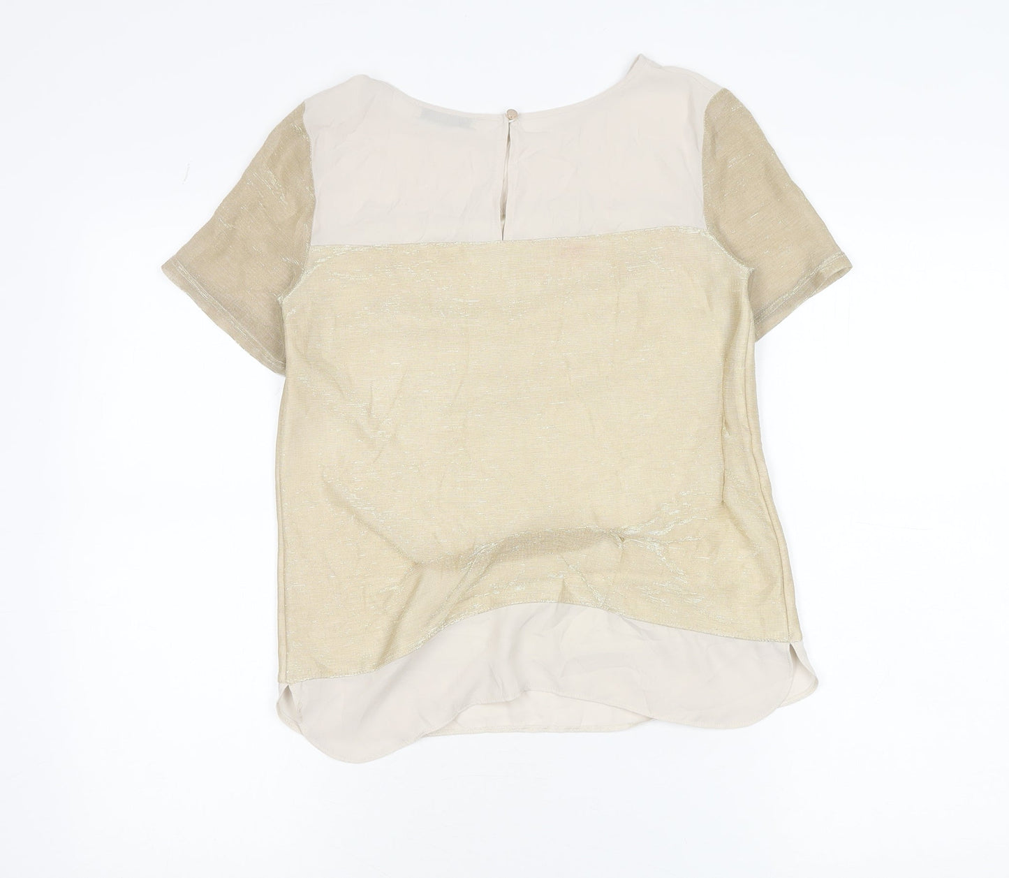 Oasis Womens Beige Blouse XS Short Sleeve Round Neck Workwear Top