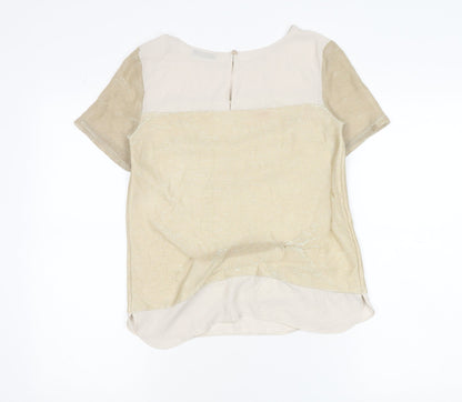 Oasis Womens Beige Blouse XS Short Sleeve Round Neck Workwear Top