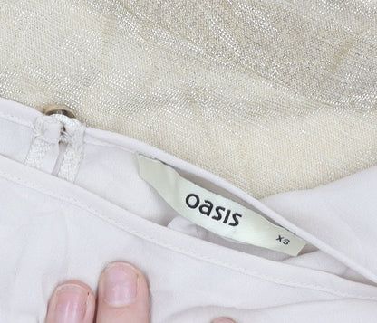 Oasis Womens Beige Blouse XS Short Sleeve Round Neck Workwear Top