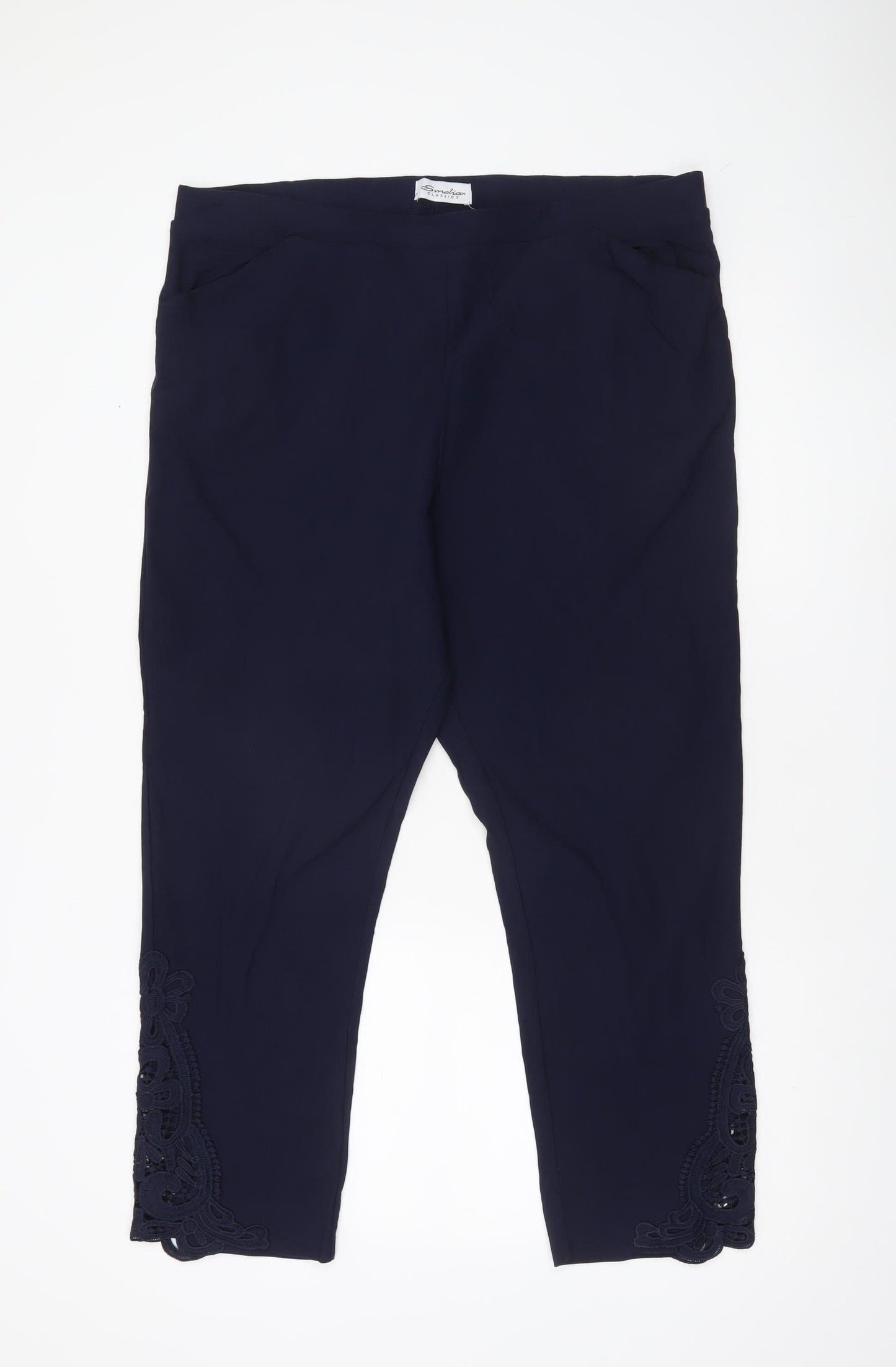 Emelia Classics Women’s Blue XL Slim Fit Leggings with Lace Accents