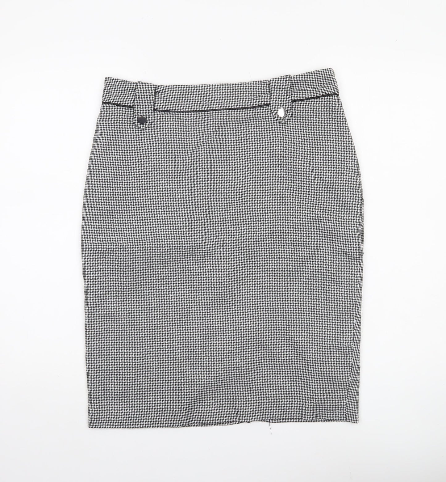 Wallis Womens Black Houndstooth Pencil Skirt UK12 Workwear
