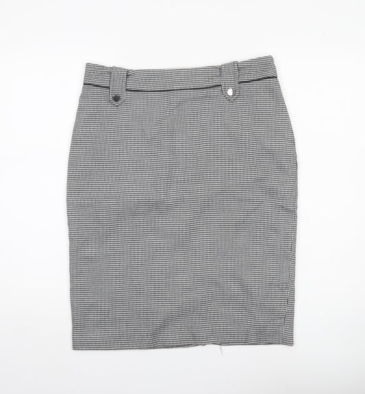 Wallis Womens Black Houndstooth Pencil Skirt UK12 Workwear