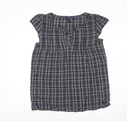 ONLY Womens Multicoloured Plaid Tunic Blouse Size M Short Sleeve Cotton