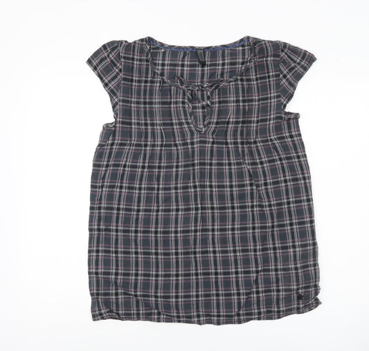 ONLY Womens Multicoloured Plaid Tunic Blouse Size M Short Sleeve Cotton